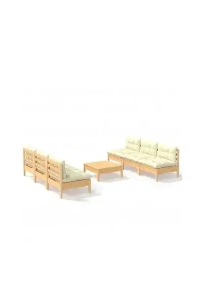 VIDAXL 3096094 Conjunto sofás y mesa para jardín de madera con acabado en natural y crema de vidaXL