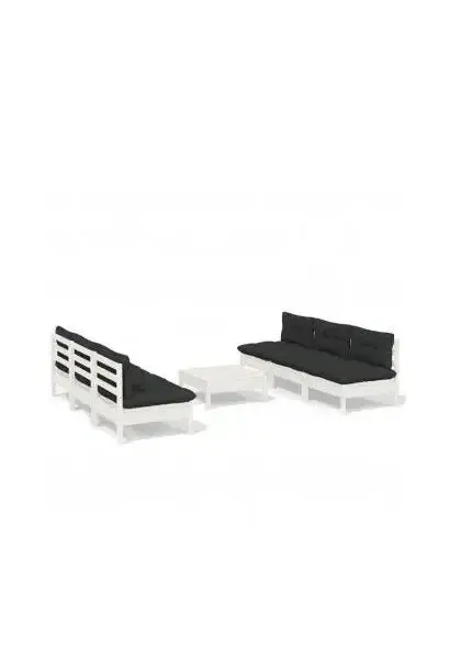 VIDAXL 3096095 Conjunto de muebles de exterior 7 piezas madera palet de pino blanca con cojines color gris de vidaXL