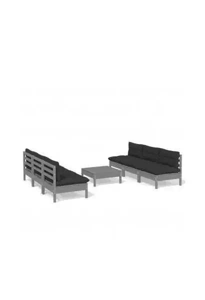 VIDAXL 3096096 Set de muebles de 7 piezas de madera de pino gris con cojines en color antracita de vidaXL