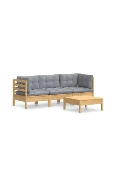 VIDAXL 3096105 Juego de muebles para jardín de 4 piezas con cojines color gris hecho de madera de pino de vidaXL