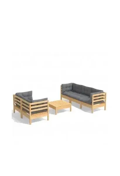 VIDAXL 3096111 Set de muebles de 6 piezas de madera de pino natural con cojines en color gris de vidaXL