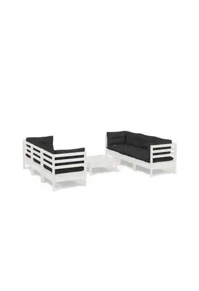 VIDAXL 3096119 Conjunto de muebles para exterior de 7 piezas color blanco con cojines gris antracita de vidaXL