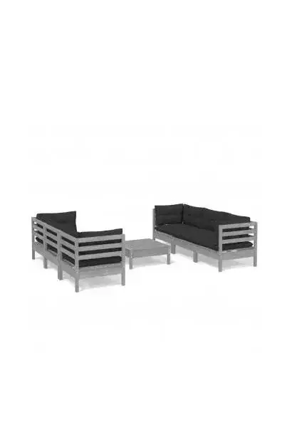 VIDAXL 3096120 Juego de muebles para jardín de 7 piezas modulares acabado gris antracita con cojines de vidaXL