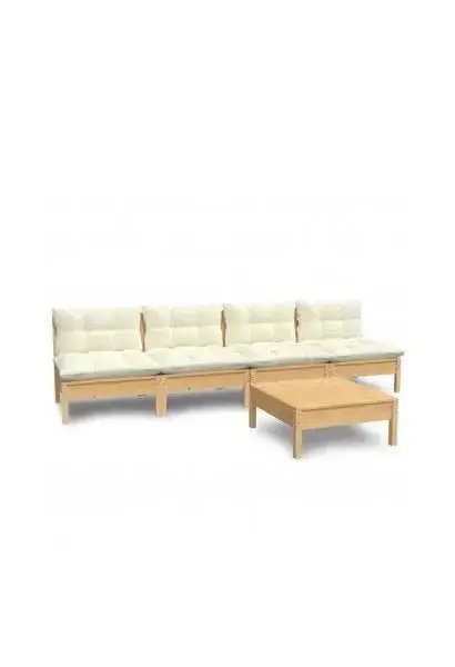 VIDAXL 3096130 Conjunto para jardín de 5 piezas con mesa y sofás en madera de pino con cojines color crema de vidaXL