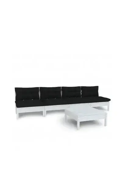 VIDAXL 3096131 Conjunto de mesa y sofás para exteriores de pino blanco con cojines gris antracita de vidaXL