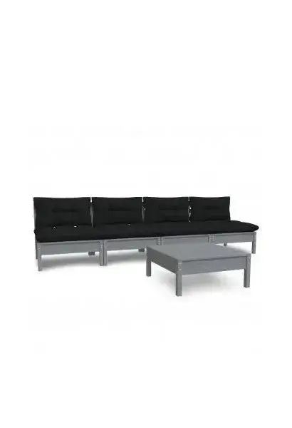 VIDAXL 3096132 Juego de muebles de jardín con 5 piezas color gris de madera de pino con cojines gris antracita de vidaXL