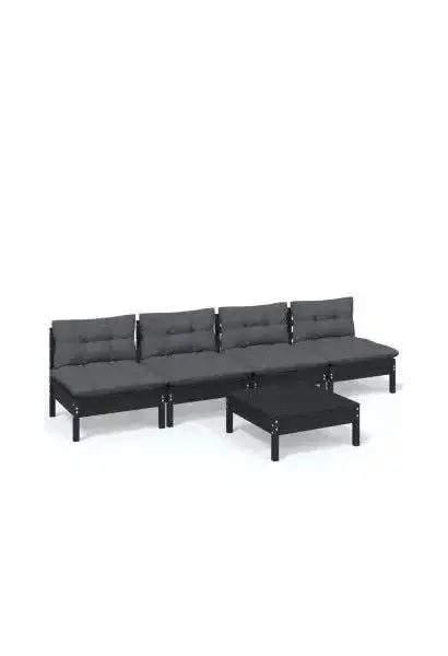 VIDAXL 3096134 Conjunto de sofás centrales con cojines y mesa de jardín fabricado en madera de pino en color gris de vidaXL