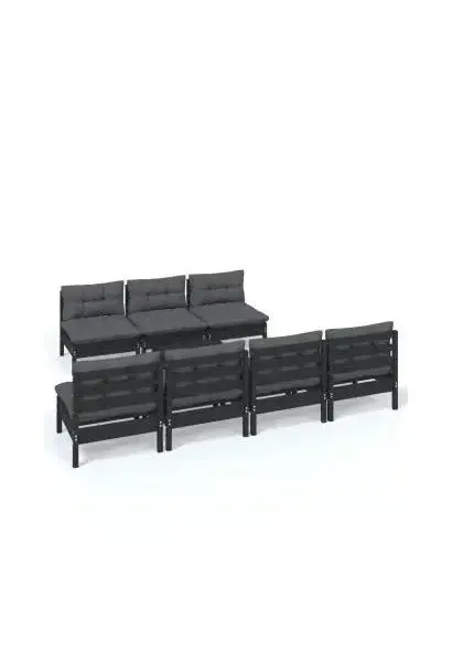 VIDAXL 3096140 Juego de muebles para jardín de 8 piezas con cojines color gris hecho de madera de pino color negro de vidaXL