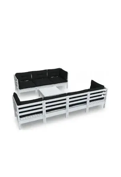 VIDAXL 3096161 Conjunto de muebles de exterior blanco de madera maciza de pino de ocho piezas con cojines de vidaXL