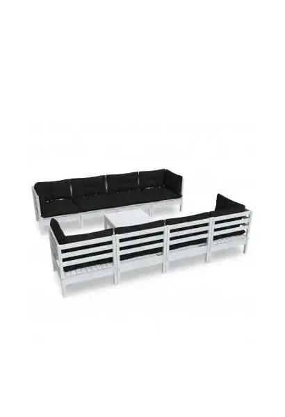 VIDAXL 3096167 Conjunto de muebles para el jardín con 9 piezas en color blanco con cojines de color gris de vidaXL