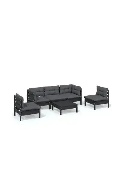 VIDAXL 3096194 Juego de sillones para jardín de 6 piezas fabricado en madera de pino con mesa y cojines color gris oscuro de vidaXL