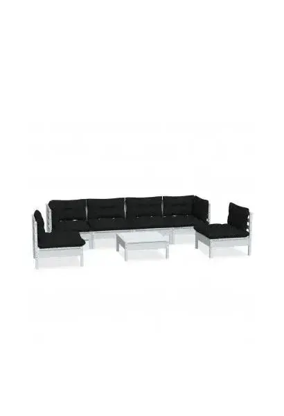 VIDAXL 3096203 Conjunto de muebles de exterior 7 piezas madera palet de pino blanca con cojines de color gris de vidaXL