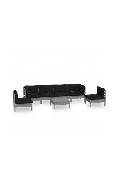 VIDAXL 3096204 Set de muebles de jardín de 7 piezas de madera de pino gris con cojines de color antracita de vidaXL