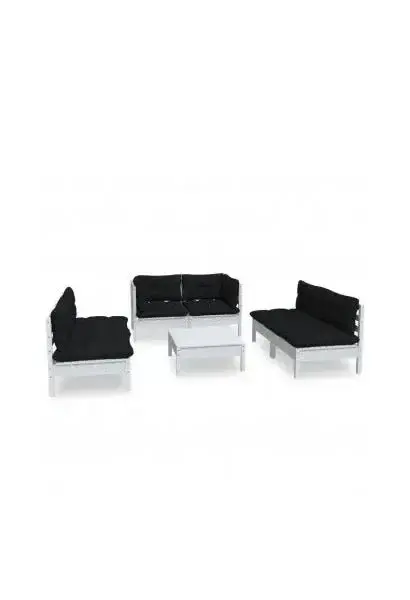 VIDAXL 3096215 Conjunto de muebles de exterior 7 piezas madera palet de pino blanca con cojín color gris de vidaXL
