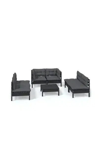 VIDAXL 3096218 Juego de muebles para jardín fabricado en madera y tela de 7 piezas color negro y gris oscuro de vidaXL