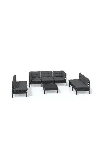 VIDAXL 3096230 Juego de muebles para jardín fabricado en madera y tela de 8 piezas color negro y gris oscuro de vidaXL