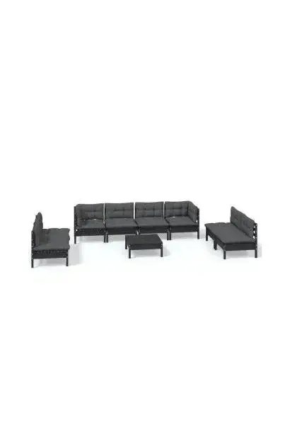 VIDAXL 3096242 Juego de muebles para jardín de 9 piezas con cojines y mesa color negro y gris oscuro de vidaXL