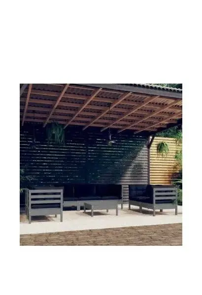 VIDAXL 3096264 Juego de sofás modulares y mesa de centro fabricados en madera de pino color gris de vidaXL