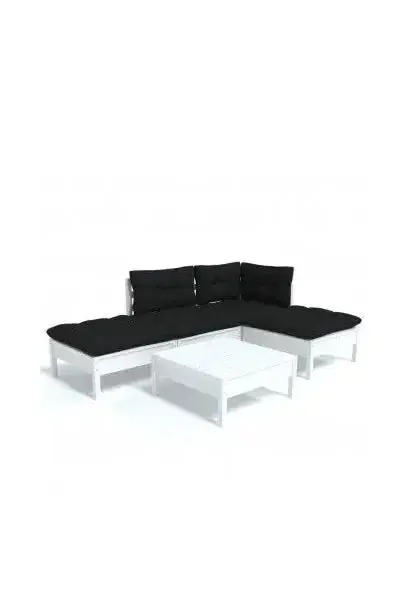 VIDAXL 3096293 Conjunto de muebles para jardín de 5 piezas con cojines en madera de pino con acabado blanco y cojines Negros de vidaXL