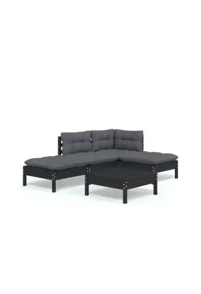 VIDAXL 3096296 Conjunto de muebles con cojines de jardín fabricado en madera de pino y tela en color negro y gris de vidaXL