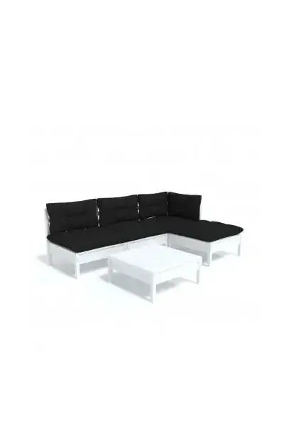 VIDAXL 3096305 Conjunto de sofá y mesa con reposapiés fabricado en madera de pino blanca con cojines Grises de vidaXL