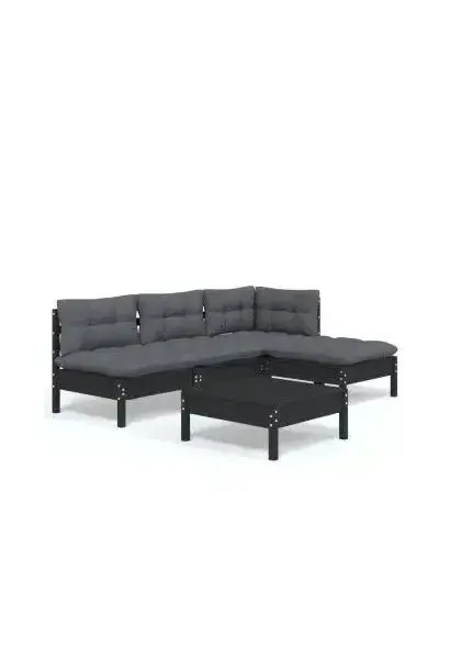 VIDAXL 3096308 Juego de sillones con mesa para jardín de 5 piezas hecho en madera de pino con cojines color gris oscuro de vidaXL