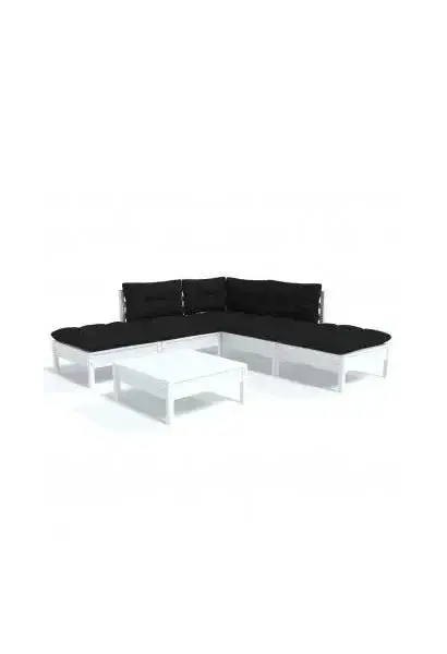 VIDAXL 3096317 Juego de muebles para exteriores hecho de madera maciza de pino y tela de color blanco y gris antracita 6 piezas de vidaXL