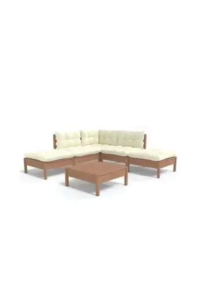 VIDAXL 3096319 Juego de muebles para jardín 6 piezas de madera de pino con cojines crema de vidaXL
