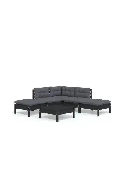 VIDAXL 3096320 Juego de muebles para jardín de 6 piezas con cojines color negro y gris antracita oscuro de vidaXL