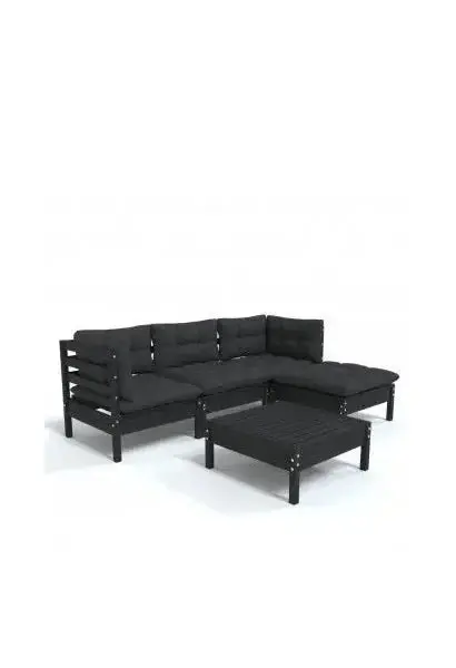 VIDAXL 3096356 Conjunto para jardín de 5 piezas con mesa y sofás en madera de pino negro con cojines color gris antracita de vidaXL