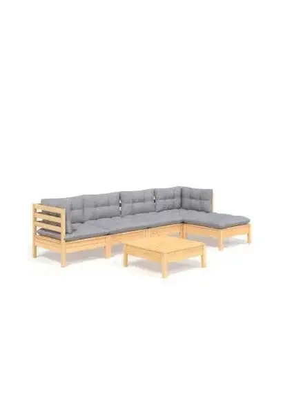 VIDAXL 3096363 Juego de muebles para jardín 6 piezas con cojines y mesa color gris y marrón natural de vidaXL