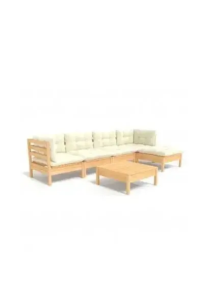 VIDAXL 3096364 Conjunto de sofás con mesita para jardín en pino de 6 piezas madera y blanco crema de vidaXL