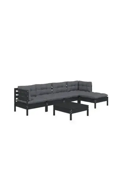 VIDAXL 3096368 Juego de muebles para jardín 6 piezas con cojines y mesa color gris oscuro y negro de vidaXL