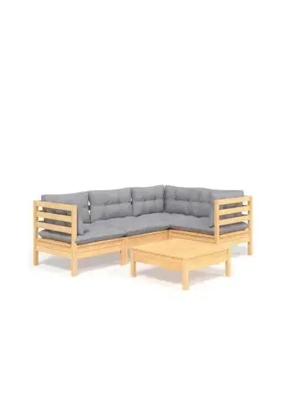 VIDAXL 3096375 Juego de muebles para jardín de 5 piezas con cojines y mesa color gris y madera natural de vidaXL