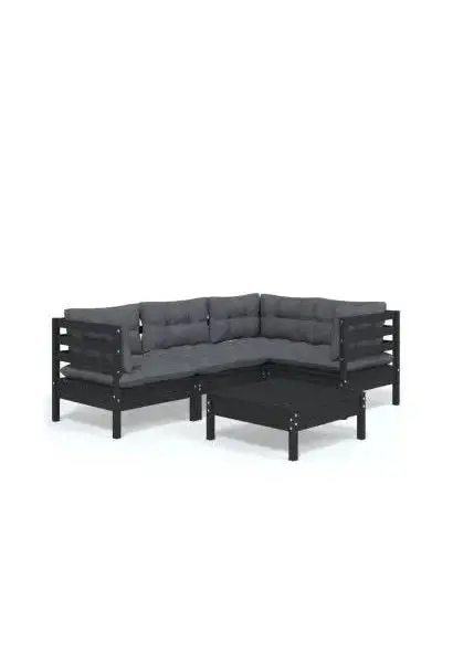 VIDAXL 3096380 Juego de muebles para jardín 5 piezas con cojines y mesa color gris oscuro y negro de vidaXL
