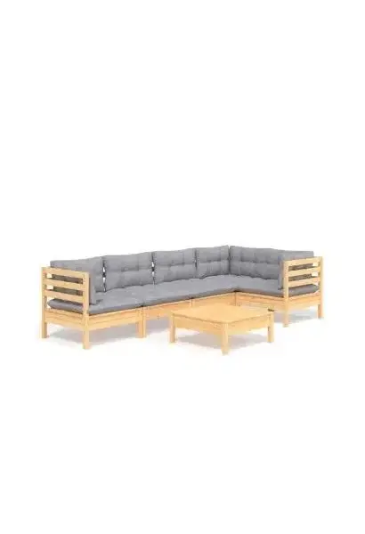 VIDAXL 3096387 Juego de muebles para jardín de 6 piezas con cojines y mesa color madera natural y gris de vidaXL