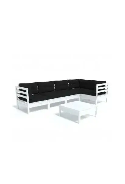 VIDAXL 3096389 Conjunto de jardín de 6 piezas de mesa con sofás de madera de pino Blancos y cojines color gris antracita de vidaXL