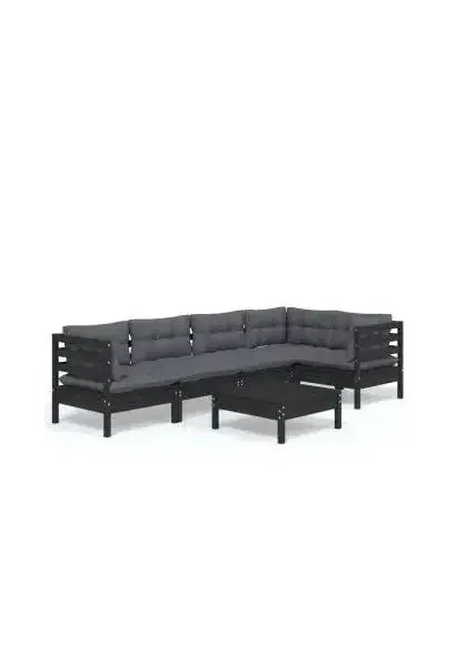 VIDAXL 3096392 Juego de muebles para jardín de 6 piezas con cojines y mesa color gris oscuro y negro de vidaXL