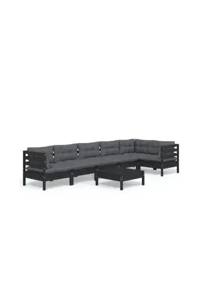 VIDAXL 3096404 Juego de muebles para jardín de 7 piezas con cojines y mesa color gris oscuro y negro de vidaXL