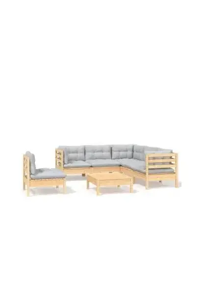 VIDAXL 3096411 Juego de sillones para jardín de 6 piezas fabricado en madera con mesa y cojines color gris de vidaXL