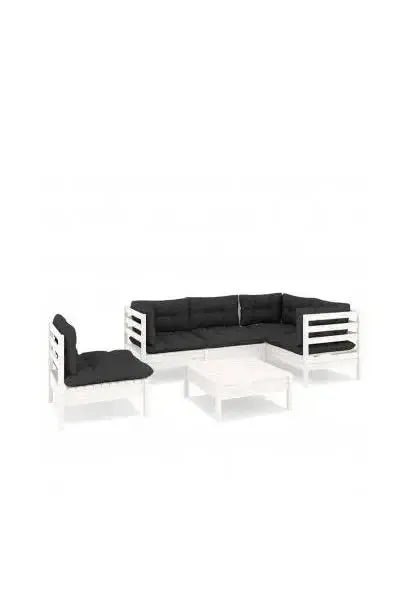 VIDAXL 3096413 Conjunto para jardín de 6 piezas de mesa con sofás de madera de pino Blancos y cojines color gris antracita de vidaXL