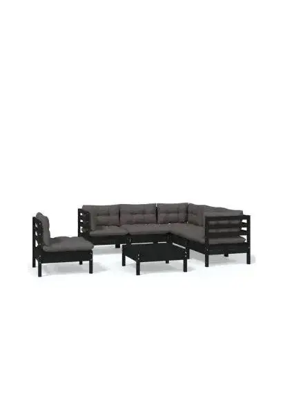 VIDAXL 3096416 Juego de sillones de 6 piezas fabricado en madera con mesa y cojines color gris oscuro de vidaXL