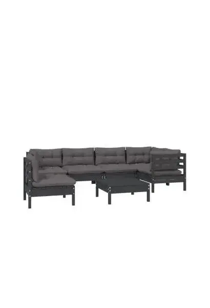 VIDAXL 3096428 Juego de muebles para jardín de 7 piezas con cojines hecho en madera color negro y gris oscuro de vidaXL