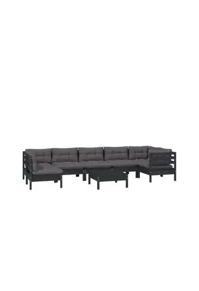 VIDAXL 3096440 Juego de muebles para jardín de 8 piezas con cojines hecho en madera color negro y gris oscuro de vidaXL