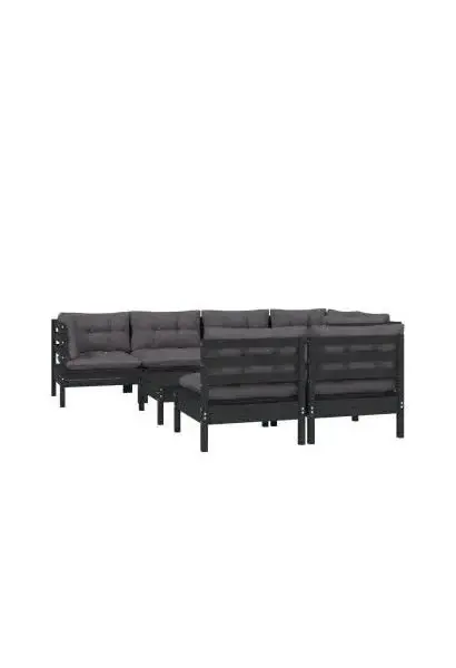 VIDAXL 3096452 Juego de sillones para jardín de 8 piezas hecho en madera color negro y cojines color gris oscuro de vidaXL