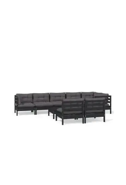 VIDAXL 3096464 Juego de sillones para jardín de 9 piezas con cojines hecho en madera color negro y gris antracita oscuro de vidaXL