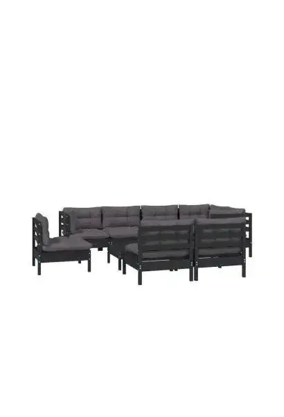 VIDAXL 3096476 Juego de sillones para jardín de 9 piezas hecho en madera color negro y cojines color gris oscuro de vidaXL