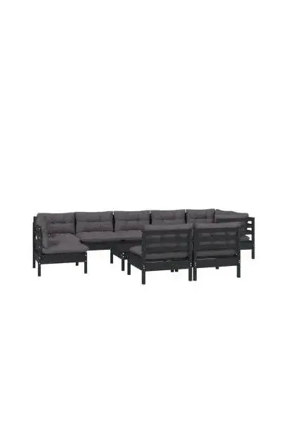 VIDAXL 3096488 Juego de sillones para jardín de 10 piezas hecho en madera color gris antracita y cojines color gris oscuro de vidaXL