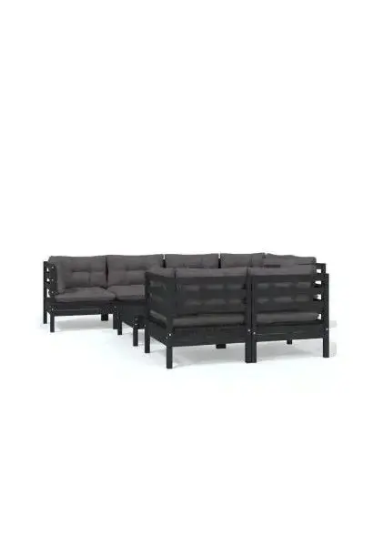 VIDAXL 3096500 Juego de sillones para jardín de 8 piezas hecho en madera color negro y cojines color gris oscuro de vidaXL