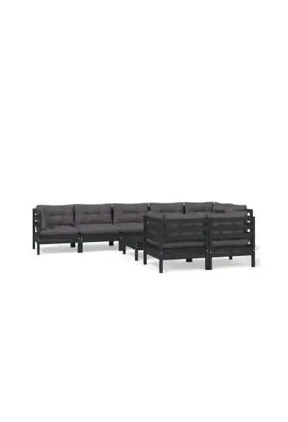 VIDAXL 3096512 Juego de sillones para jardín de 9 piezas hecho en madera color gris oscuro y cojines color negro de vidaXL